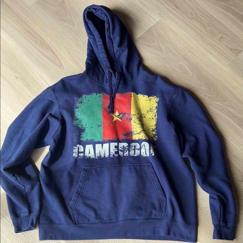 Cameroon Flag Pullover Men’s/Unisex Hoodie Blue L Casual Gym Loungewear